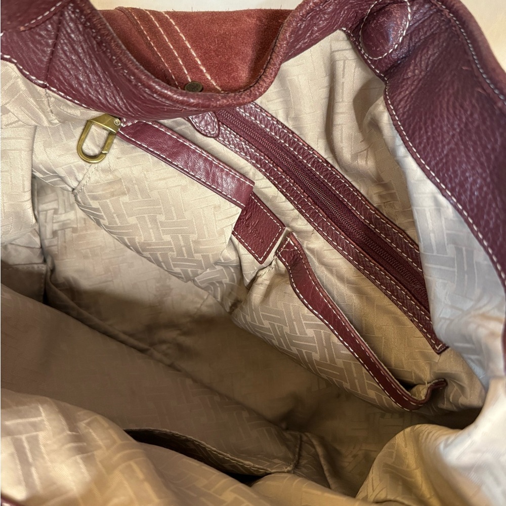 Cole Haan Burgundy Suede and Leather Bucket Shoulder Bag - Picture 9 of 10